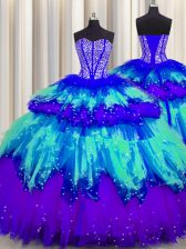 Flirting Bling-bling Visible Boning Multi-color Lace Up Sweetheart Beading and Ruffles and Ruffled Layers and Sequins 15 Quinceanera Dress Tulle Sleeveless