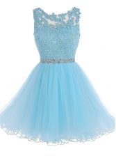  Scoop Knee Length A-line Sleeveless Baby Blue Prom Evening Gown Zipper
