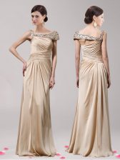 Custom Designed Asymmetric Sleeveless Elastic Woven Satin Prom Dresses Beading Side Zipper