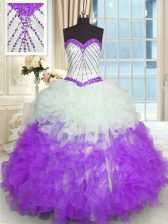  Floor Length Ball Gowns Sleeveless White And Purple Vestidos de Quinceanera Lace Up