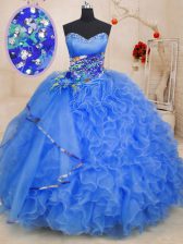 Hot Selling Ball Gowns Sweet 16 Dresses Blue Sweetheart Organza Sleeveless Floor Length Lace Up