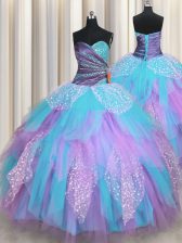  Multi-color Sweetheart Lace Up Beading and Ruching Ball Gown Prom Dress Sleeveless