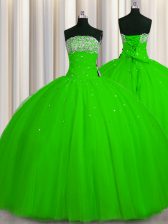 Ideal Big Puffy Lace Up Vestidos de Quinceanera Beading and Sequins Sleeveless Floor Length
