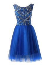 Pretty Scoop Sleeveless Tulle Mini Length Zipper Prom Dresses in Royal Blue with Beading