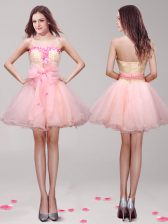 Cute Pink Sweetheart Zipper Appliques and Hand Made Flower Homecoming Dress Sleeveless
