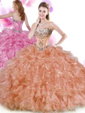 Colorful Organza Sleeveless Floor Length 15 Quinceanera Dress and Beading and Ruffles