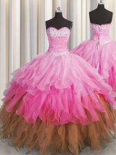 Cheap Floor Length Multi-color Sweet 16 Dresses Organza Sleeveless Beading and Ruffles and Ruffled Layers and Sequins