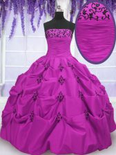 Luxury Pick Ups Fuchsia Sleeveless Taffeta Lace Up Quinceanera Gown for Military Ball and Sweet 16 and Quinceanera