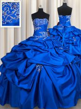 Superior Royal Blue Ball Gowns Beading and Pick Ups Quinceanera Gown Lace Up Taffeta Sleeveless Floor Length