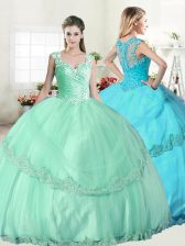 Fashionable Straps Sleeveless Beading and Lace and Appliques Lace Up Vestidos de Quinceanera
