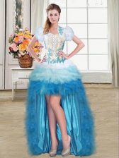Beauteous Sweetheart Sleeveless Organza Evening Dress Beading and Appliques and Ruffles Lace Up
