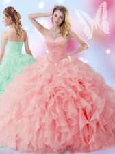  Sleeveless Lace Up Floor Length Beading and Ruffles Quince Ball Gowns