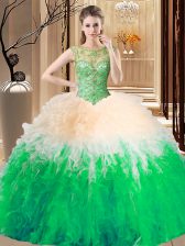 Custom Made Multi-color Ball Gowns Scoop Sleeveless Tulle Floor Length Lace Up Beading Sweet 16 Dress
