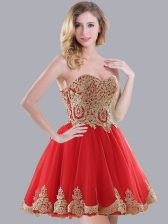 Most Popular Mini Length A-line Sleeveless Red Court Dresses for Sweet 16 Lace Up