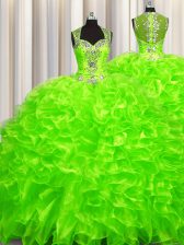 Best Selling Pick Ups Zipper Up See Through Back Sleeveless Brush Train Zipper With Train Beading 15 Quinceanera Dress