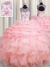 Hot Sale Pick Ups Floor Length Baby Pink Quinceanera Dresses Scoop Sleeveless Lace Up