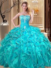  Sleeveless Embroidery and Ruffles Lace Up Vestidos de Quinceanera