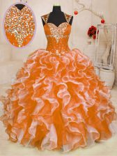  Multi-color Sleeveless Floor Length Beading and Ruffles Lace Up Quinceanera Dress