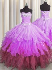 Multi-color Ball Gowns Organza Sweetheart Sleeveless Beading and Ruffles and Ruffled Layers and Pick Ups Floor Length Lace Up Quinceanera Dresses