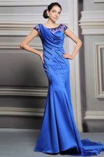 Adorable Scoop Satin Sleeveless Dress for Prom Court Train and Beading