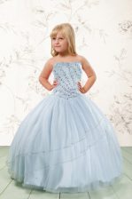 Gorgeous Baby Blue Sleeveless Tulle Lace Up Kids Pageant Dress for Party and Wedding Party