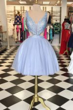 Best Selling Sleeveless Knee Length Beading Zipper Dress for Prom with Lavender