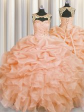  Scoop Sleeveless Organza Quinceanera Dress Beading and Pick Ups Lace Up