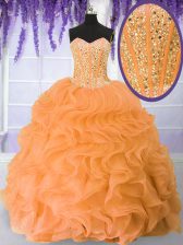  Orange Sleeveless Floor Length Beading and Ruffles Lace Up Vestidos de Quinceanera