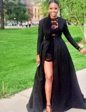 Flirting A-line Prom Dresses Black Scoop Lace Long Sleeves Floor Length Zipper