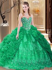  Pick Ups Ball Gowns Sleeveless Green Quinceanera Gown Court Train Lace Up
