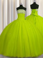 Gorgeous Big Puffy Floor Length Yellow Green Quinceanera Dress Strapless Sleeveless Lace Up