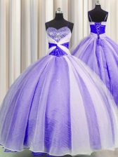 Graceful Lavender Spaghetti Straps Neckline Beading and Sequins and Ruching Vestidos de Quinceanera Sleeveless Lace Up