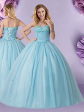  Beading Quinceanera Gowns Light Blue Lace Up Sleeveless Floor Length