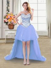  Lavender A-line Beading Homecoming Dress Lace Up Organza Sleeveless High Low
