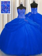 Noble Big Puffy Sleeveless Tulle Floor Length Lace Up Ball Gown Prom Dress in Royal Blue with Beading