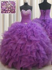  Eggplant Purple Quinceanera Dresses Military Ball and Sweet 16 and Quinceanera with Beading and Ruffles Sweetheart Sleeveless Lace Up