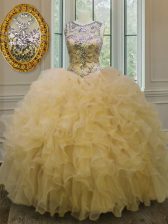Designer Ball Gowns Quinceanera Dresses Light Yellow Scoop Organza Sleeveless Floor Length Lace Up