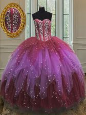Dramatic Sweetheart Sleeveless Tulle Sweet 16 Dress Beading and Ruffles and Sequins Lace Up