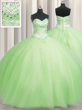 Best Bling-bling Big Puffy Yellow Green Lace Up Sweetheart Beading 15th Birthday Dress Tulle Sleeveless