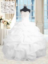 Fancy Organza Sleeveless Floor Length 15 Quinceanera Dress and Beading and Ruffles