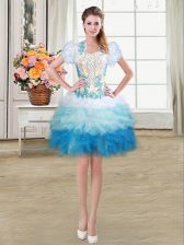 Suitable Beading and Appliques and Ruffles Homecoming Dress Multi-color Lace Up Sleeveless Mini Length