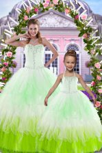 Hot Selling Multi-color Ball Gowns Sweetheart Sleeveless Tulle Floor Length Lace Up Beading Sweet 16 Quinceanera Dress