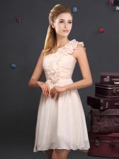 Traditional Champagne Zipper One Shoulder Ruffles and Ruching Quinceanera Court of Honor Dress Chiffon Sleeveless