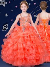  Sleeveless Beading and Ruffled Layers Lace Up Pageant Gowns For Girls