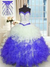 Superior Sweetheart Sleeveless Organza 15 Quinceanera Dress Beading and Ruffles Lace Up