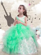 Fantastic Apple Green Scoop Neckline Beading and Ruffles Child Pageant Dress Sleeveless Lace Up