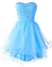 Sumptuous Baby Blue Organza Lace Up Sweetheart Sleeveless Mini Length Prom Dresses Beading