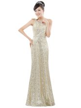 Fantastic Sequined One Shoulder Sleeveless Zipper Beading and Sequins Dress for Prom in Champagne