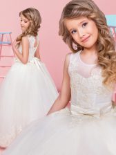 New Style Scoop Sleeveless Lace and Bowknot Lace Up Toddler Flower Girl Dress