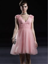 Glittering Baby Pink Sleeveless Tulle Zipper for Prom and Party